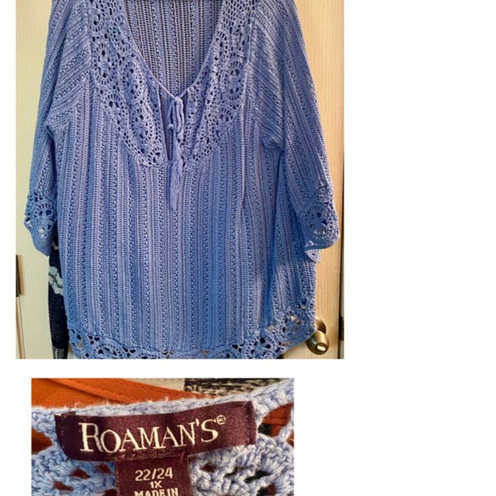 Roaman's Blue V-neck Lightweight Sweater